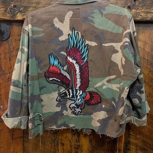 Handmade by Relove Embellished Army Military Camo Shirt Jacket